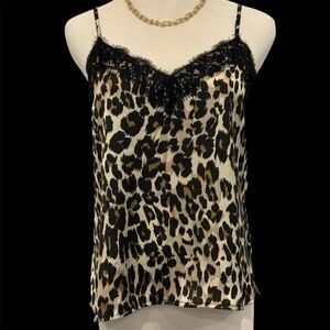 BP. Lace Trim Satin Camisole Top in Leopard size XS